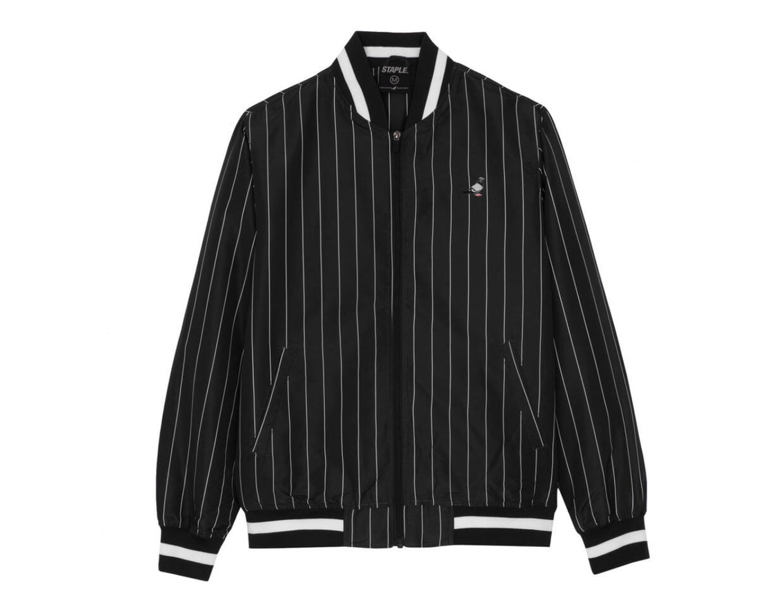 Staples Pinstripe Baseball Jacket (Black)