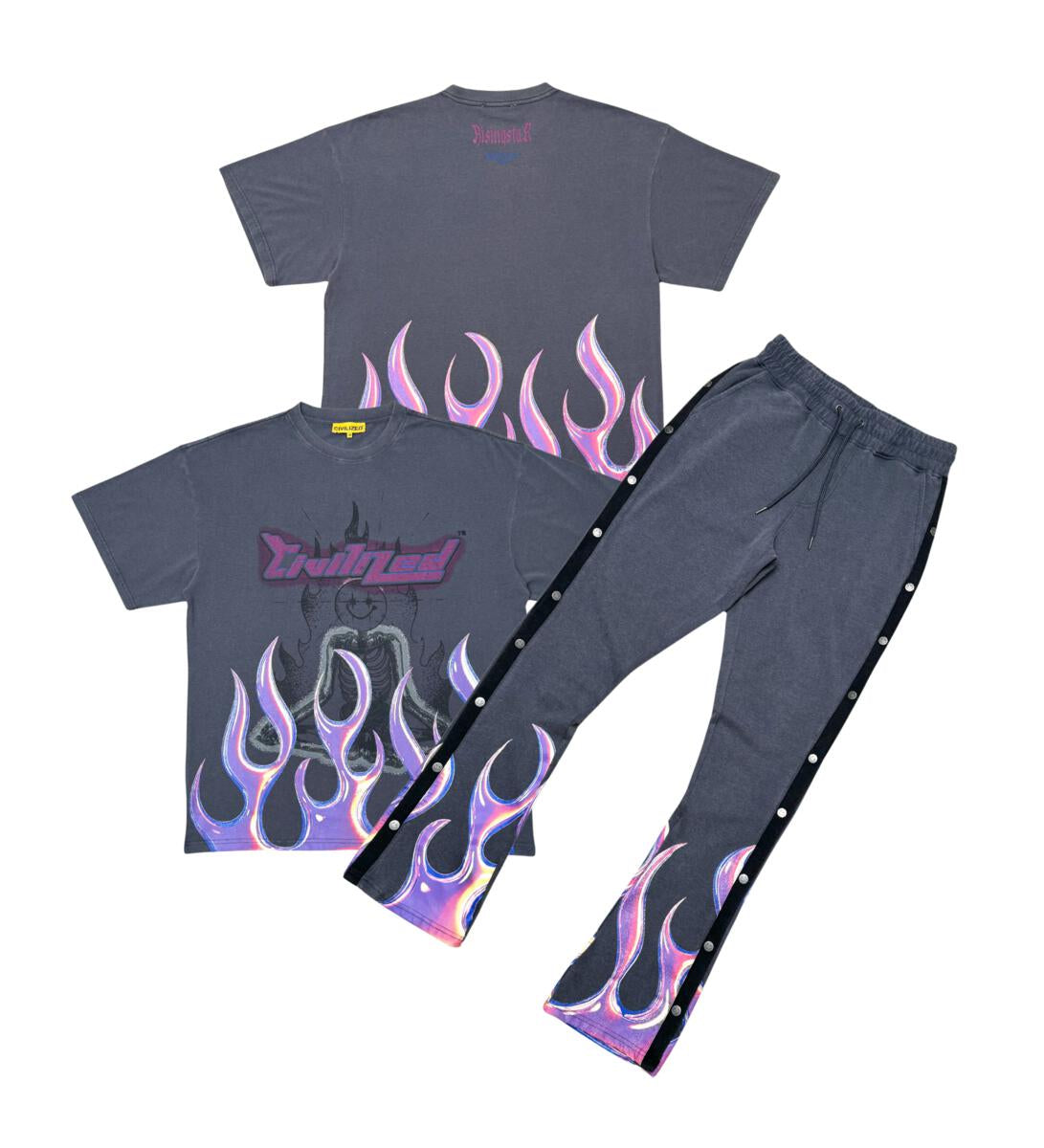 CIVILIZED PEACE TEE + FLARE JOGGER SET (CV5714-5715 CHARCOAL)