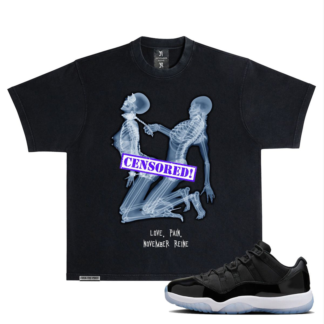 NOVEMBER REINE CENSORED" HEAVYWEIGHT LUXURY T-SHIRT BLACK ICE BLUE COBALT