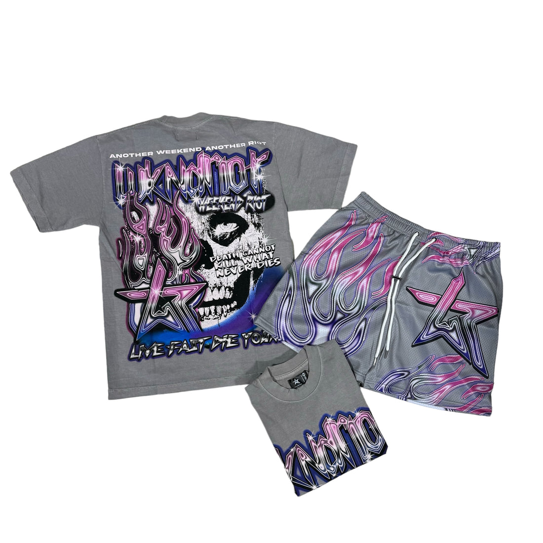 WKND RIOT LIVE FAST DIE YOUNG SHORT SET GREY
