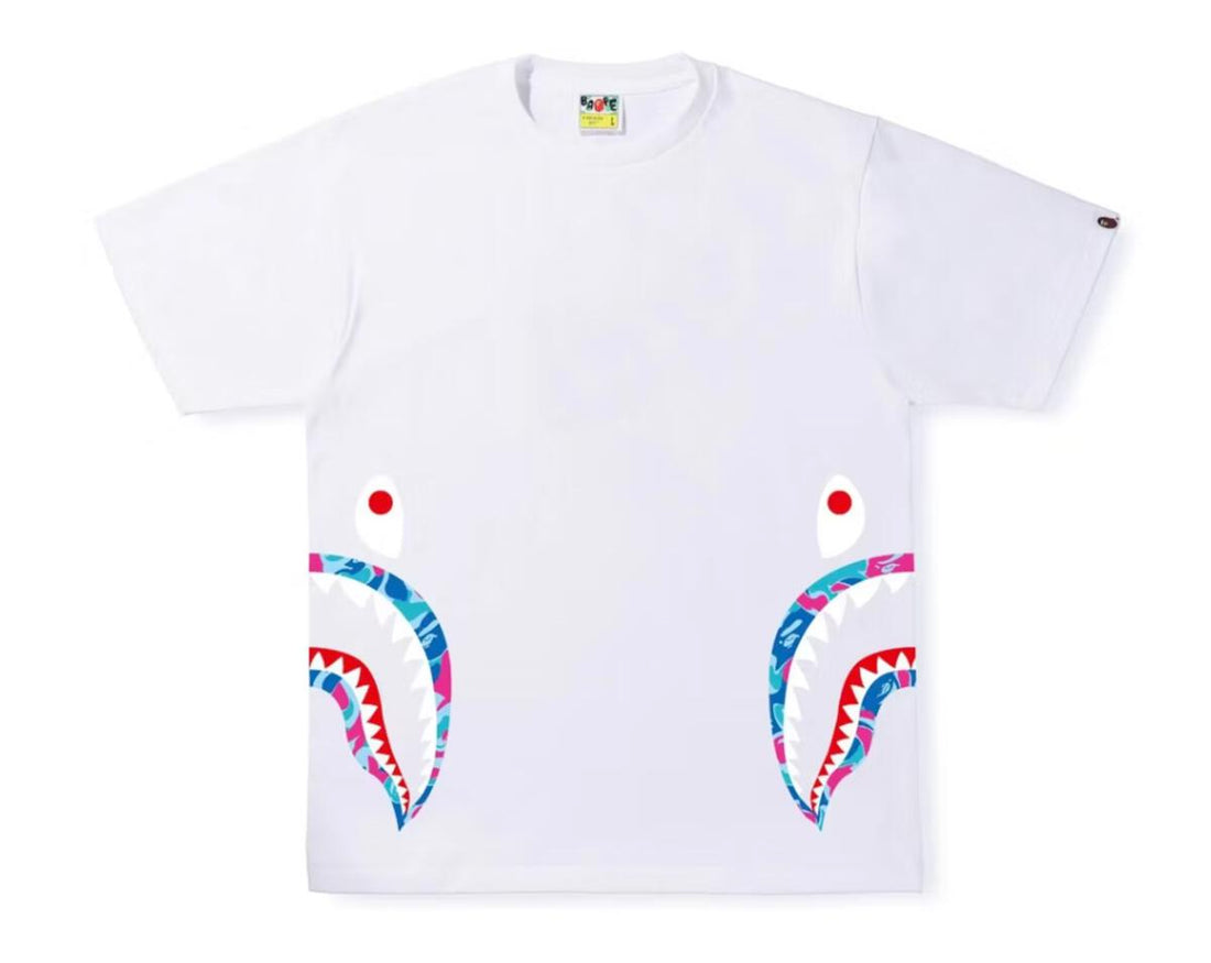 Bathing Ape BAPE Marble Camo Side Shark Tee White