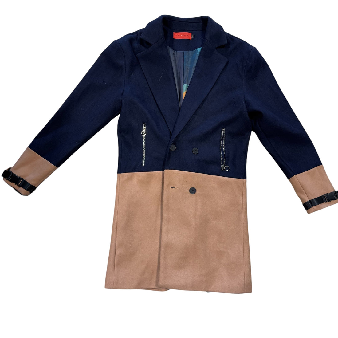 VIE RICHE PARIS REMOVABLE FUR 2 TONE OVERCOAT IN BLUE-CLAY