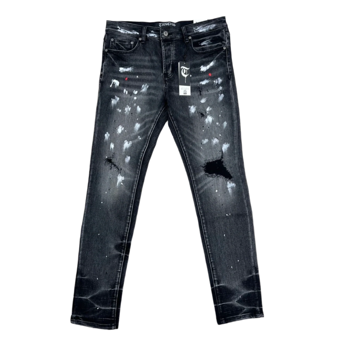TRNCHS "DHAMAR" Black Wash Paint Skinny Denim (TC-01-2503(30)