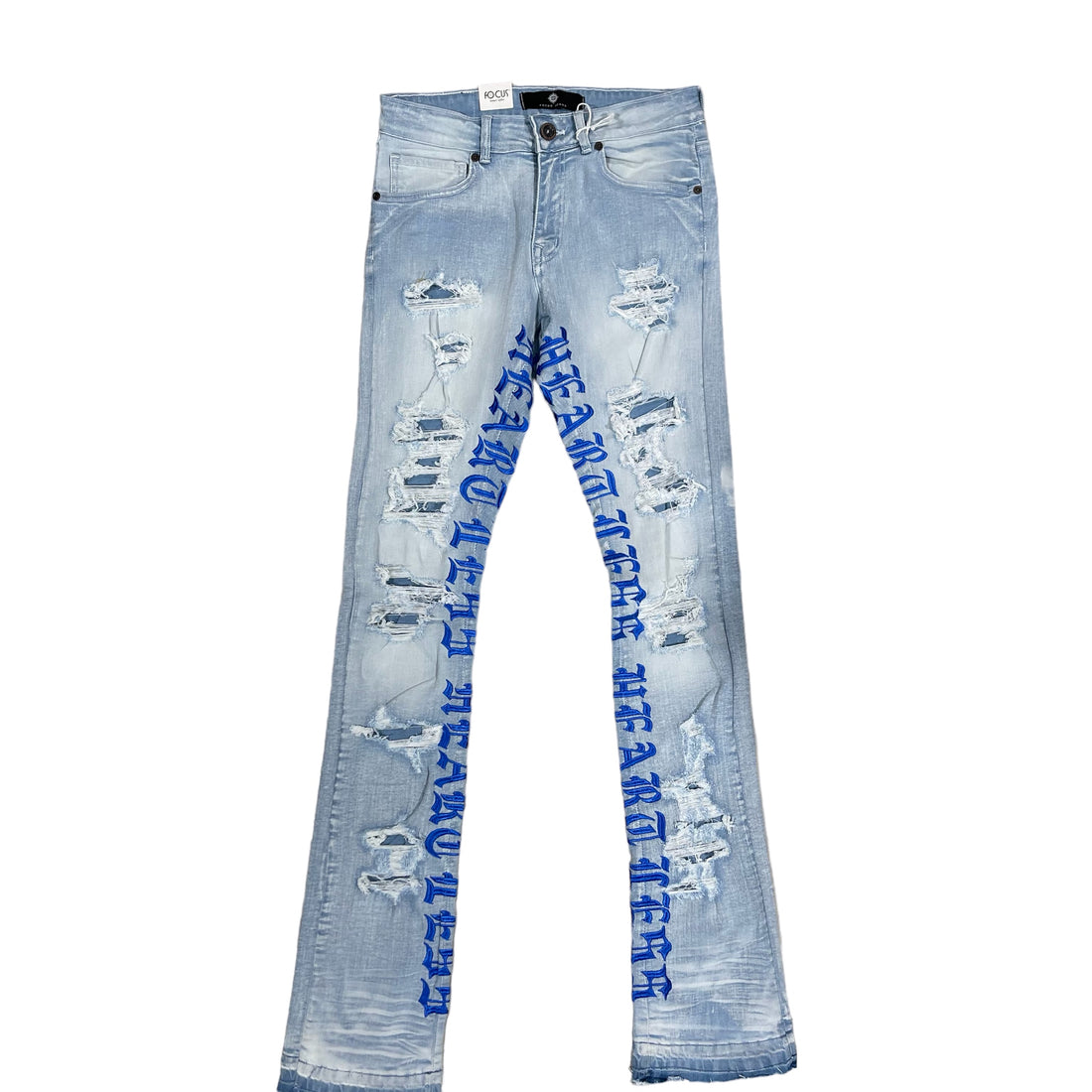 Focus Heartless Stacked Denim Jeans (Blue Letters)