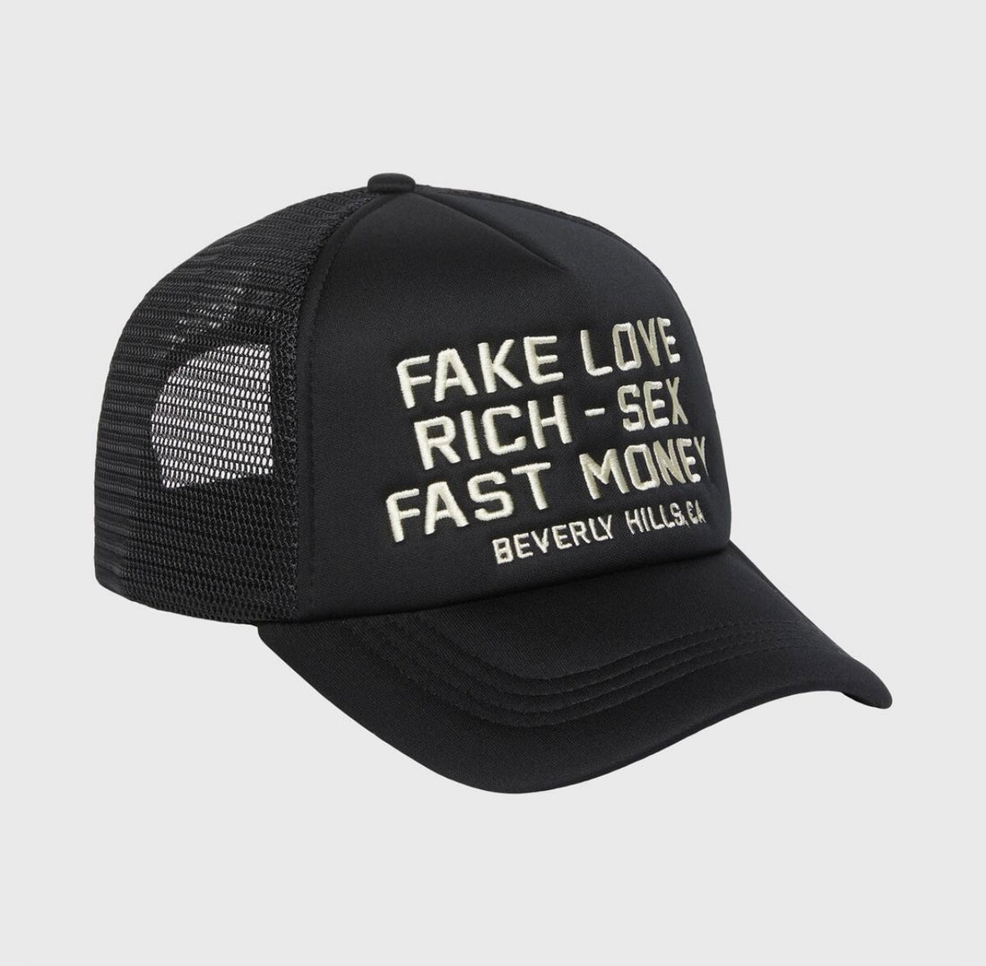 Homme Femme Fake Love Trucker Hat Black