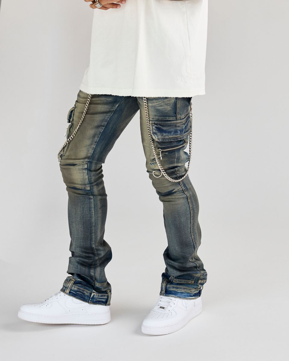 VALABASAS "ONYX" DIRTY WASH STACKED FLARED JEAN (VLBS2308)