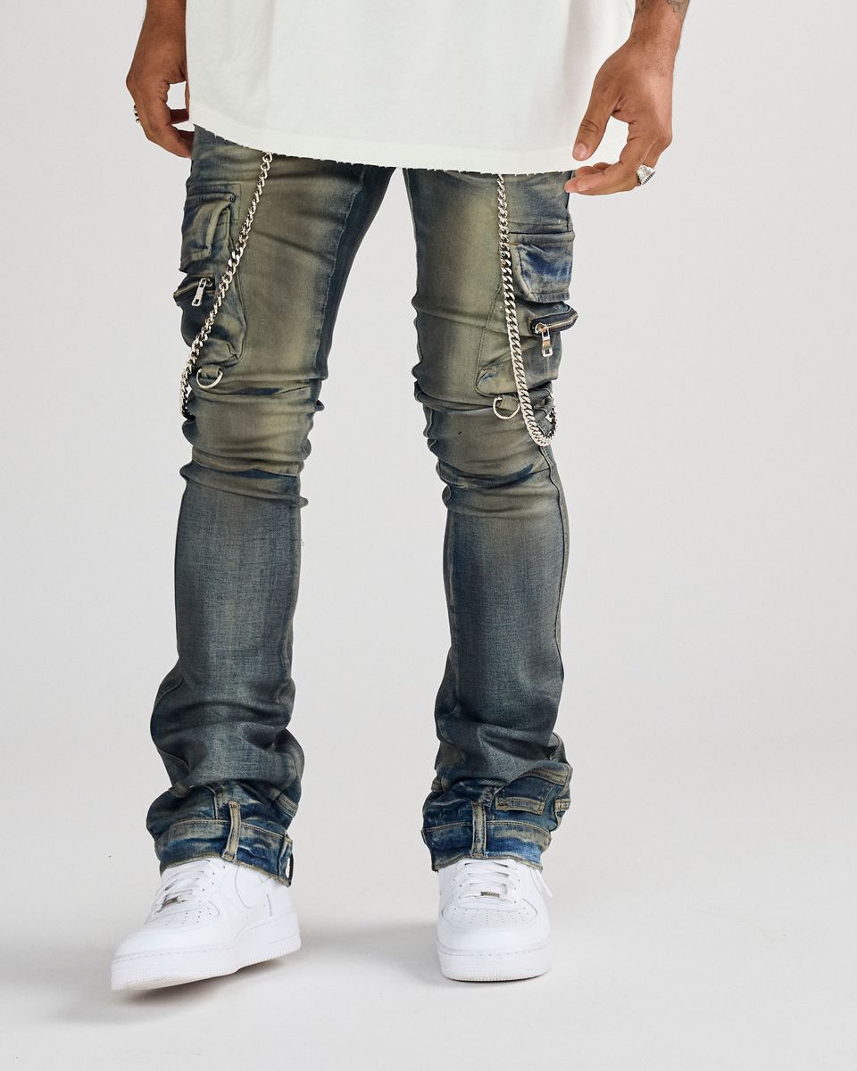 VALABASAS "ONYX" DIRTY WASH STACKED FLARED JEAN (VLBS2308)