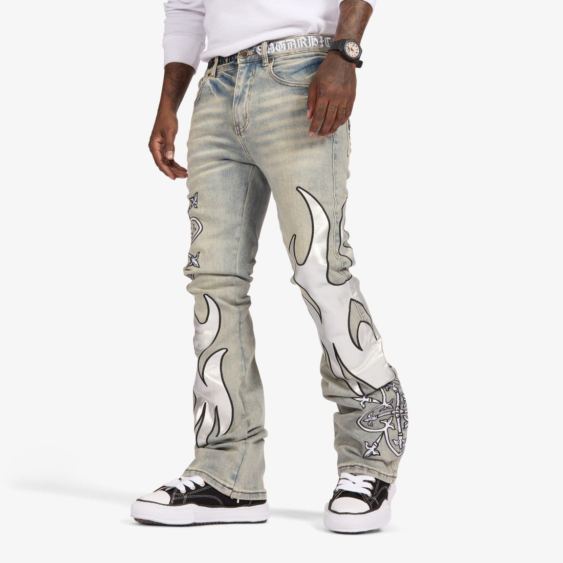 SugarHill "LIVER" STACKED JEANS (STONE/WHITE LEATHER) (SH25-HOL-054)