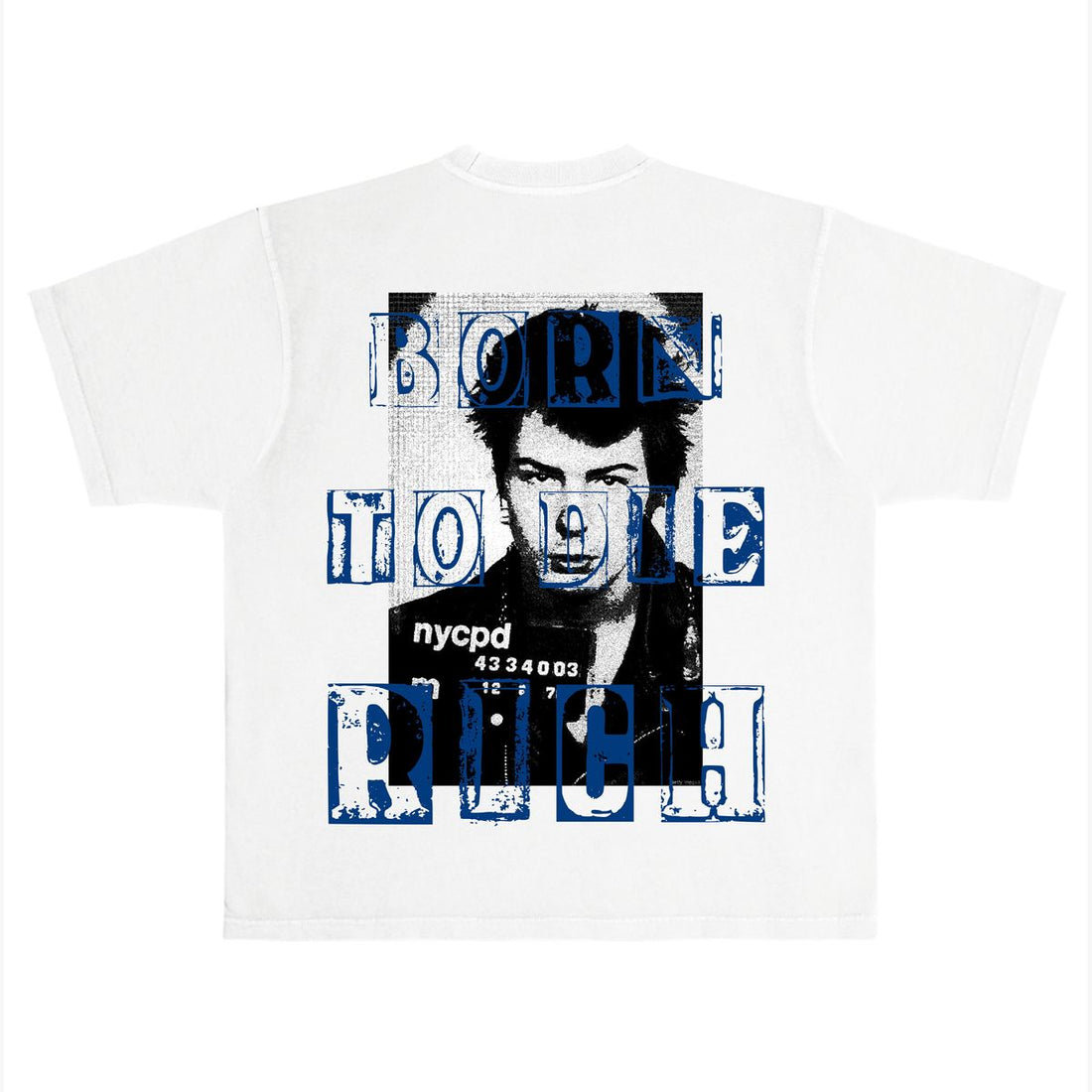 RICH DEAD IDOLS CASH OUT BEFORE YOU CRASH OUT" T-SHIRT WHITE AND BLUE