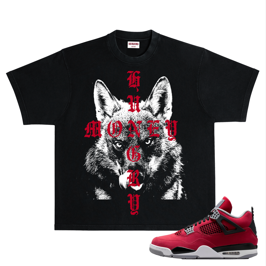 RICH DEAD IDOLS MONEY HUNGRY" T-SHIRT BLACK AND RED