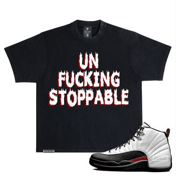 NOVEMBER REINE UNSTOPPABLE" HEAVYWEIGHT LUXURY T-SHIRT WHITE BLACK AND DARK RED