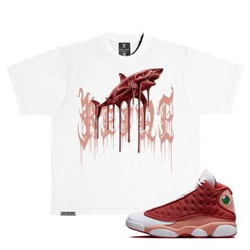 NOVEMBER REINE "LIQUID METAL" HEAVYWEIGHT LUXURY T-SHIRT WHITE RED BLUSH ("LIQUID METAL" HEAVYWEIGHT LUXURY T-SHIRT WHITE RED BLUSH)