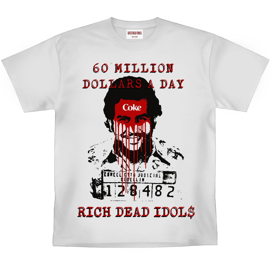 RICH DEAD IDOLS PABLO ESCOBAR HEAVYWEIGHT TEE WHIT