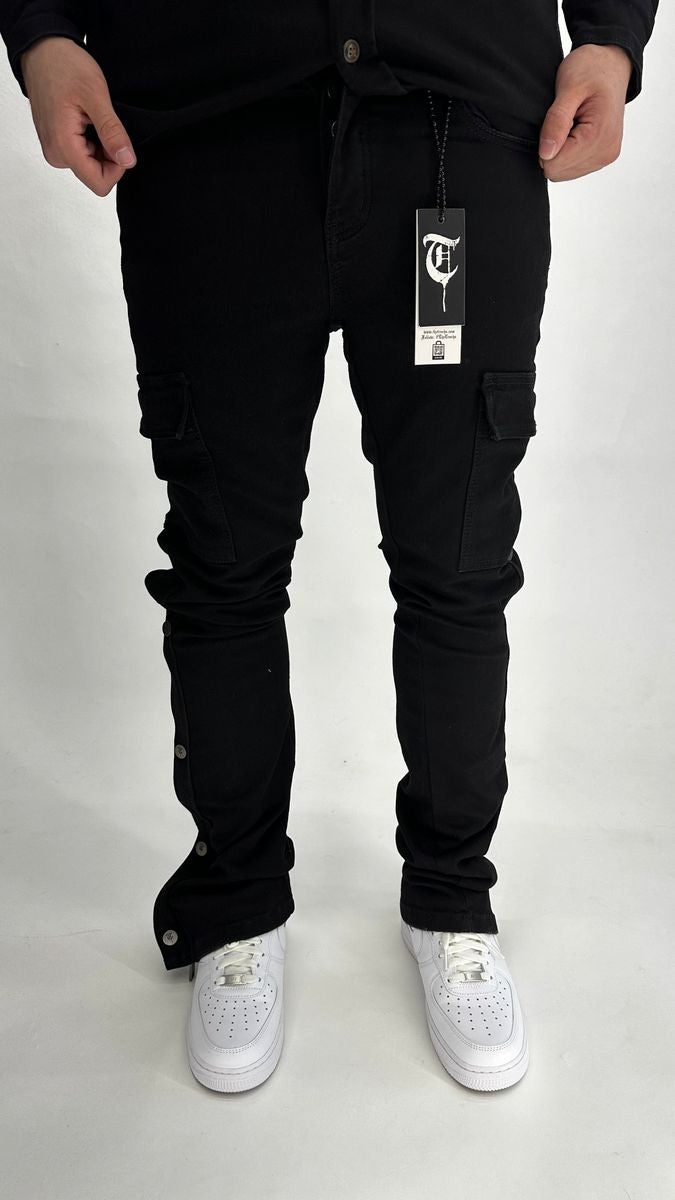 TRNCHS T38 ("SNAP" Jet Black Wash Stacked Denim)