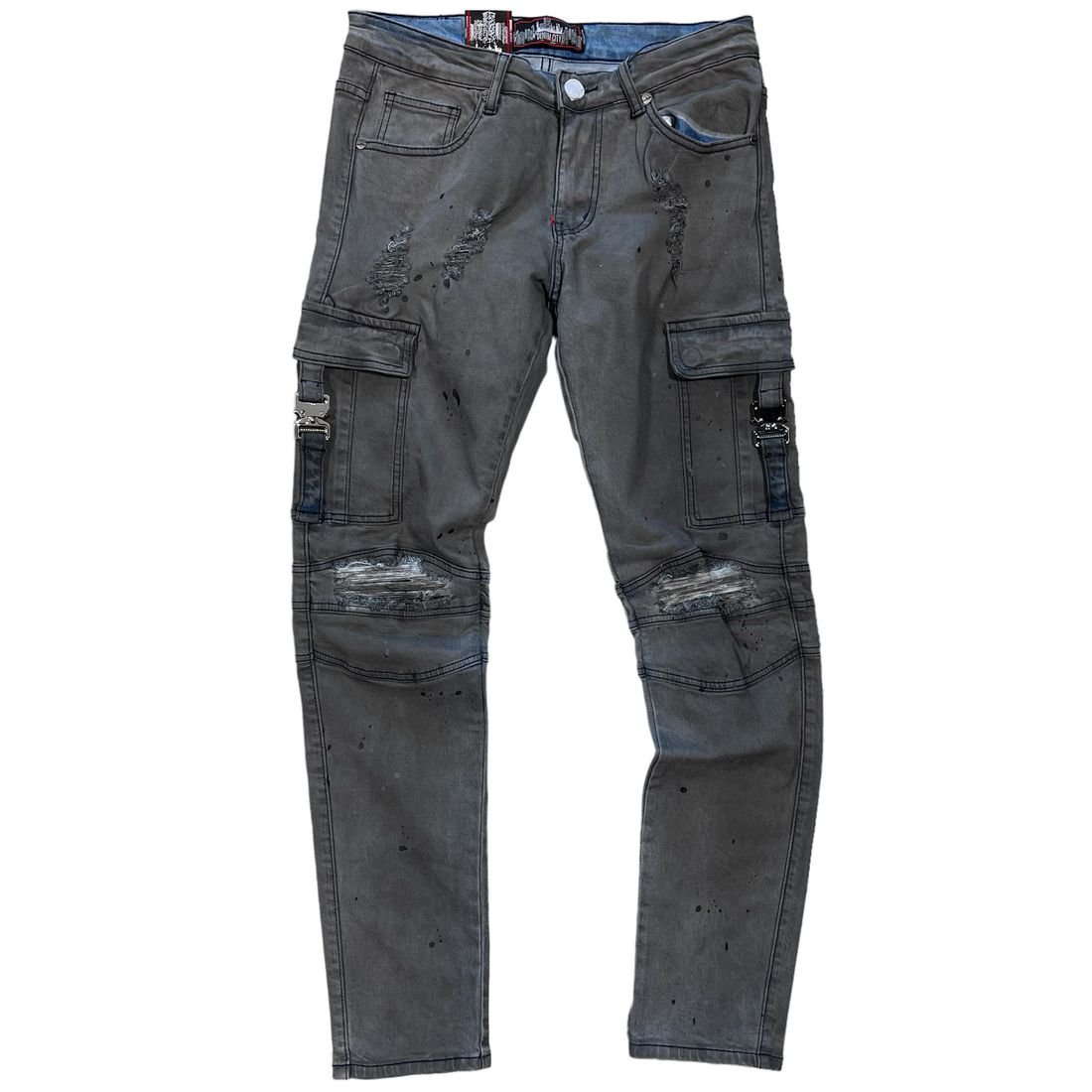 Denim City Mechanic Grey Wash Cargo Denim Jeans